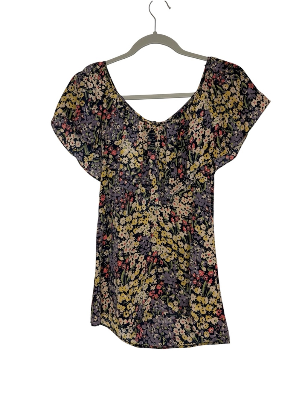 Rebecca Taylor 100% Silk Floral Flutter Sleeve Top Size 6